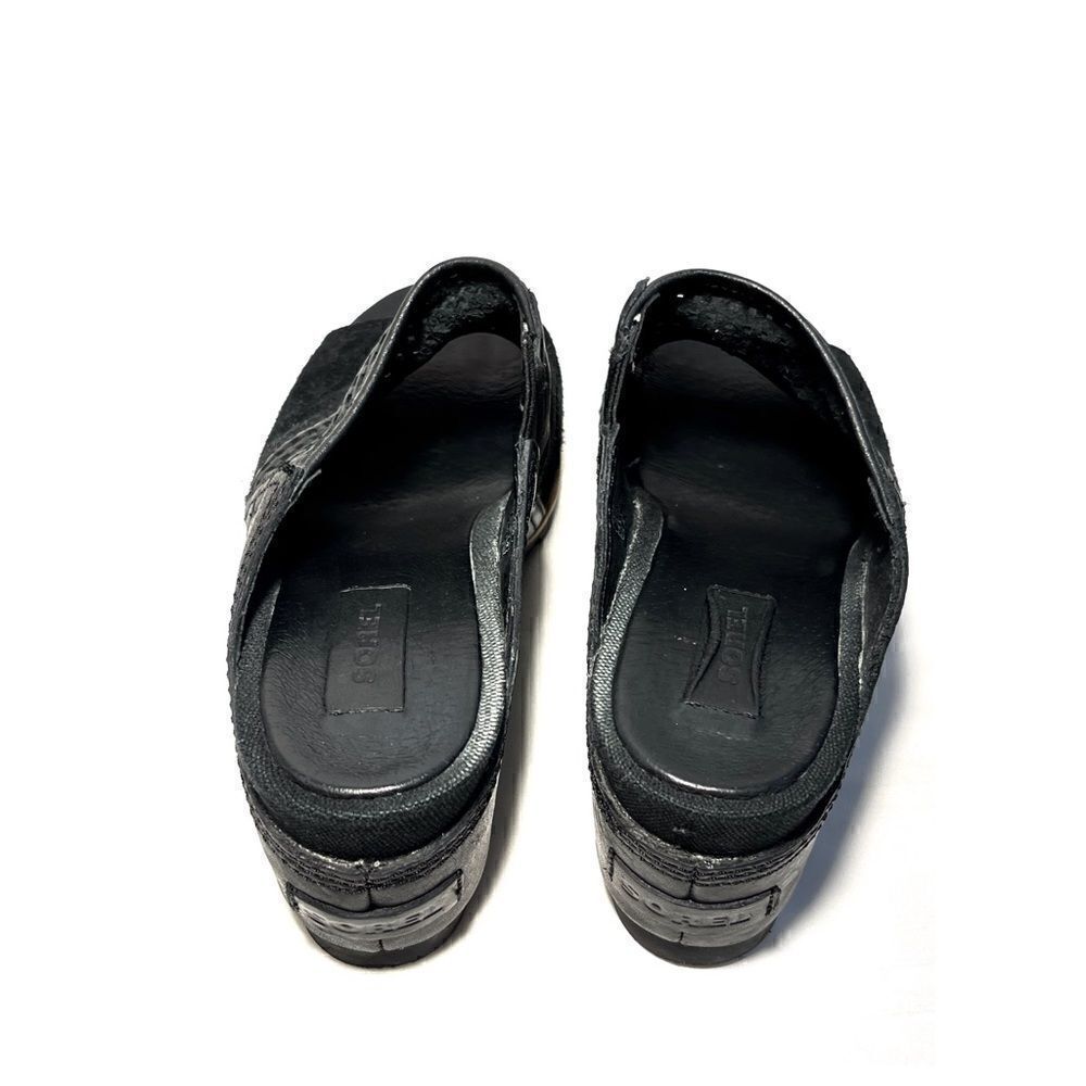Sorel Joanie Black Suede and Laser Cut Leather Slide Mules - Picture 5 of 13